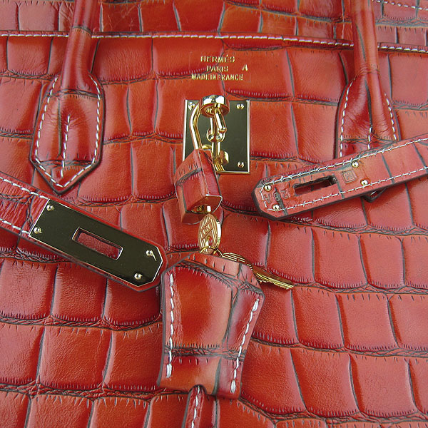 Replica Hermes Birkin 40CM Crocodile Veins Leather Bag Dark Orange 6089 Online - Click Image to Close
